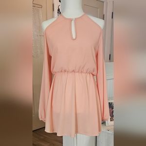 NWOT'S - LIU SI RAN - Coral Fit & Flare Cold Shoulder Mini Dress - Size Med